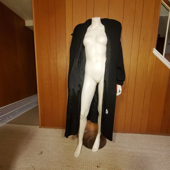 NWT Giorgio Parnucci Vintage Black Wool Trench Coat Women's Size 16 - Picture 8 of 9